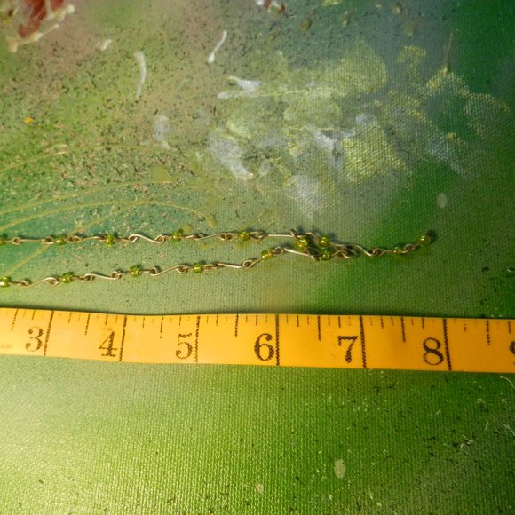 VTG Hand Crafted pendant necklace OOAK green pewtertone lariat bolo silver chain - Picture 8 of 9